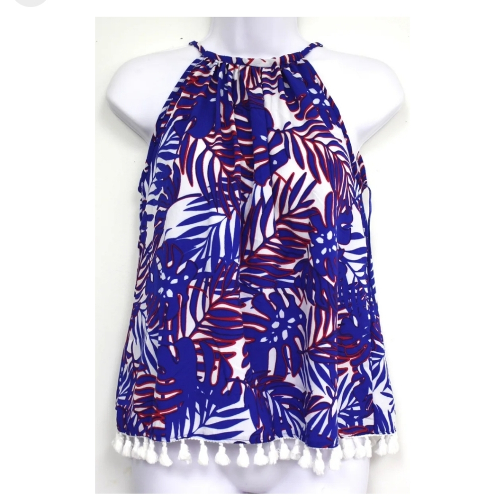 Blue red and white tank with adorable details size small by Japan brand